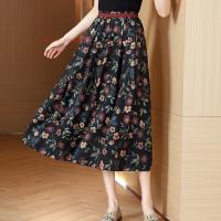 2023 Chinese Traditional Chiffon Skirt National Ethnic Flower Print Elastic Waist Vintage Skirt Oriental Folk A-Line Long Skirt