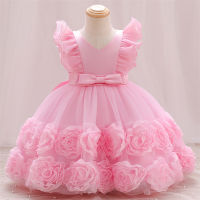 ชุดเด็กผู้หญิงโบว์ Baptism ชุดสำหรับสาววันเกิดงานแต่งงานชุดสาวเสื้อผ้า Applique Tutu Fluffy Gown