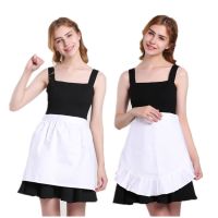 White Short Waist Kitchen Apron Lace-up Half-Length Half Waist Bib Maid Costume Kitchen Party Favors For Chef Waiter Apron Aprons