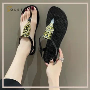 Black thong sandals with ankle online strap