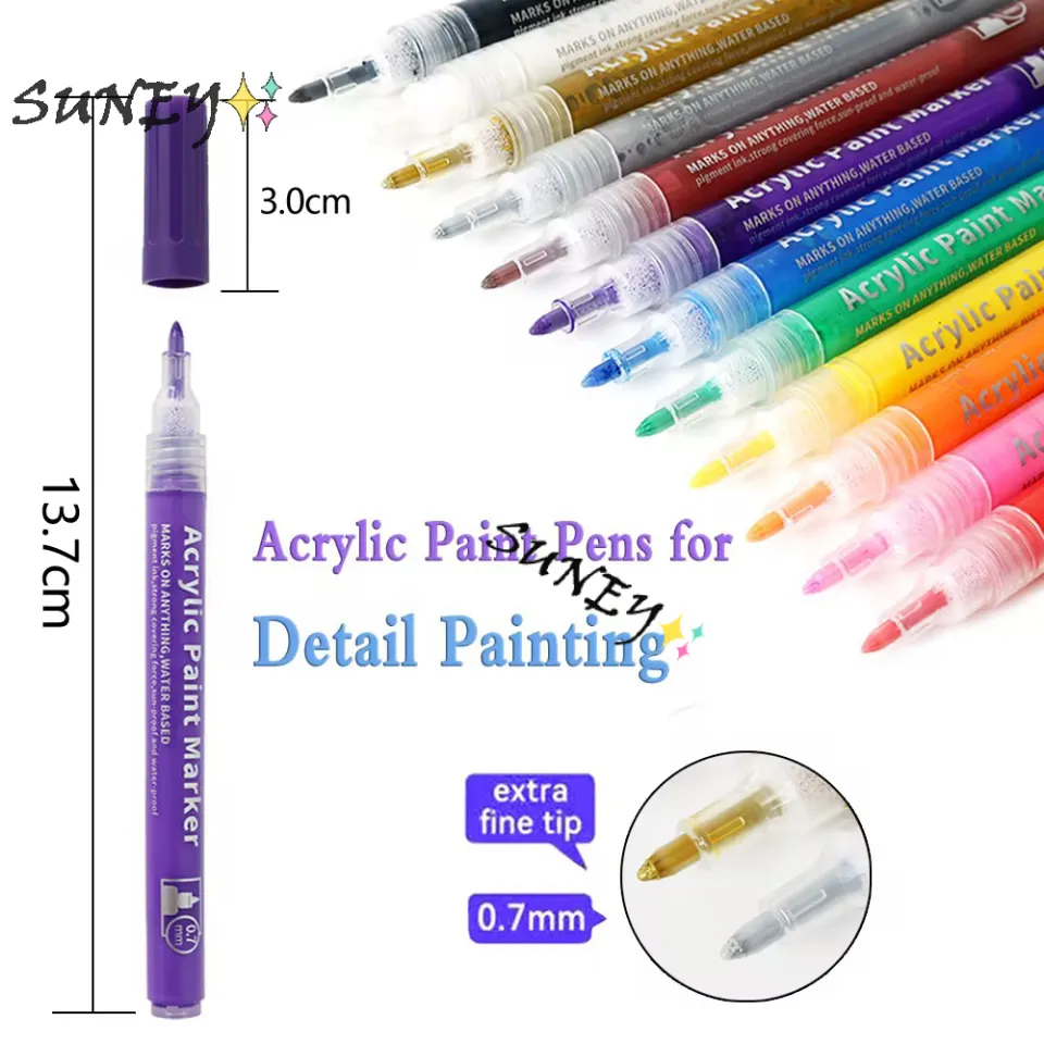 Acrylic Paint Pens Markers -12 Color Waterproof Paint Pens For Rock  Painting Graffiti Stone Ceramic Glass Wood Fabric Canvas Porcelain Metal  Water Based Quick Dry Non-Toxic And No Odor