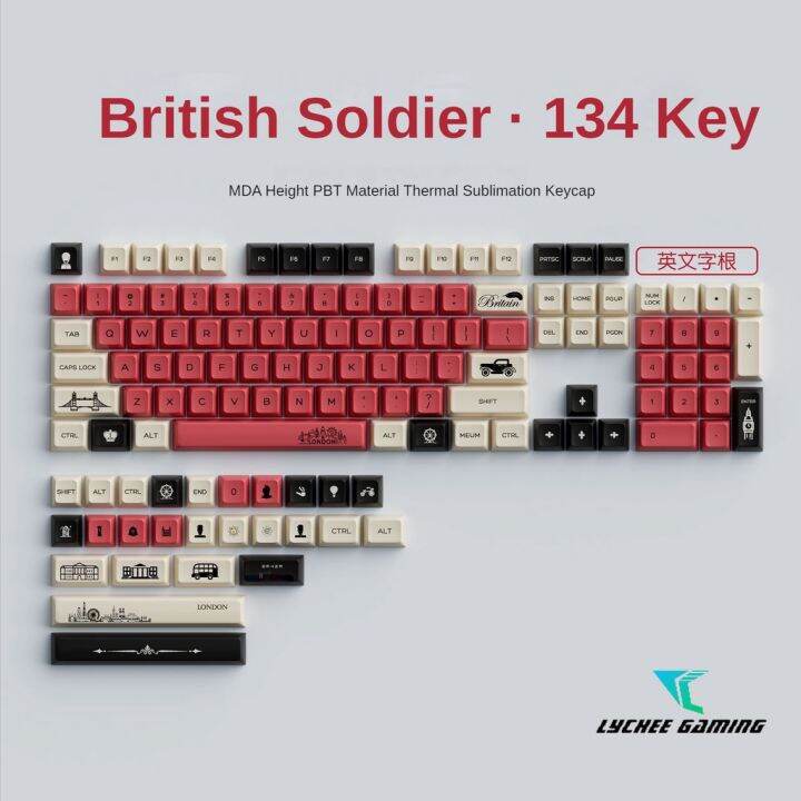 PBT dye sub keycaps MDA profile GMK British soldier Theme keycaps