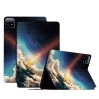 สำหรับ Xiaomi Pad 6 / Pad 6 Pro 11-นิ้ว เคสแท็บเล็ตลายหินอ่อนและท้องฟ้าที่เต็มไปด้วยดวงดาวหนังหรูการออกแบบขาตั้งฝาพับด้วยฟังก์ชั่นการนอนหลับและปลุกอัตโนมัติ