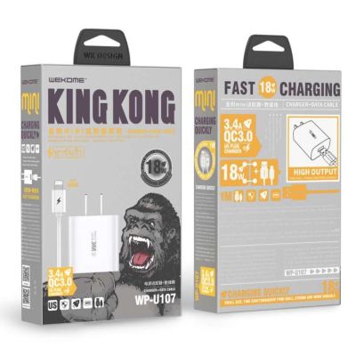 RH ☞ชุดชาร์จ wk  wp-u107 fast charging หัวชาร์จ +สายชาร์จ QC3.0 18W 3.4A สำหรับ phone micro type-c(รับประกัน 1 ปี）♂
