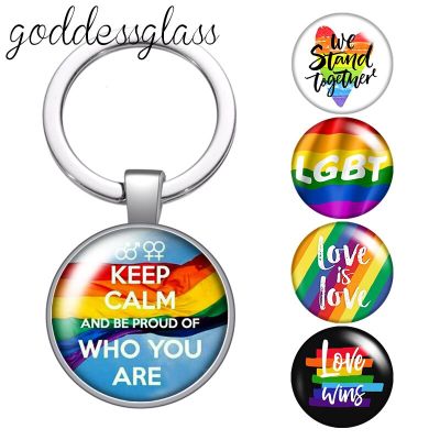 Love is Love LGBT rainbow flag Support and pride glass cabochon keychain Bag Car key chain Ring Holder Charms keychains Gifts Key Chains