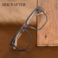 HDCRAFTER กรอบแก้วไม้ขนาดใหญ่ของผู้ชายกว้าง150มม. กรอบแก้วใบสั่งเกี่ยวกับสายตาสี่เหลี่ยมสายตาสั้นแฟชั่น