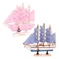 Wooden Model Ship Sailing Boat with Lifelike Rigging Sail Boat Sculpture Sailing Boat Home Decor Set for Ocean Theme Party amicably