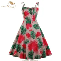 SISHION Swing Rockabilly 50S ชุดเดรสวินเทจ VD1416พิมพ์ลายดอกไม้ Beach Women Dress Robe