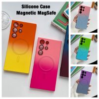 Magnatic Case เคสแม่เหล็กชาจน์ไร้สายกันกระแทกสำหรับ Samsung Galaxy S23 Plus S23 Ultra S22 S21 Plus Ultra ขอบตรง silicone เคสไอโฟน