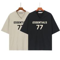 ใหม่ เสื้อยืดแขนสั้น คอวี พิมพ์ลายตัวอักษร FEAR OF GOD ESSENTIALS kdn