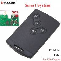 Ecusells Keyless Go 4ปุ่ม FSK 433Mhz ชิป PCF7953 Passive Entry ระบบศิลปะกุญแจรถสำหรับ Renault Clio IV Captur