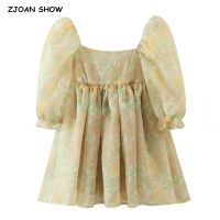 【HOT】❖ Floral Print Organza Gown Puff Sleeve Short Dresses Vestidos Robe