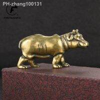 Retro Brass Hippo Small Statue Tea Pet Desktop Ornament Home Decoration Animal Figurines Miniature Crafts Accessories Collection