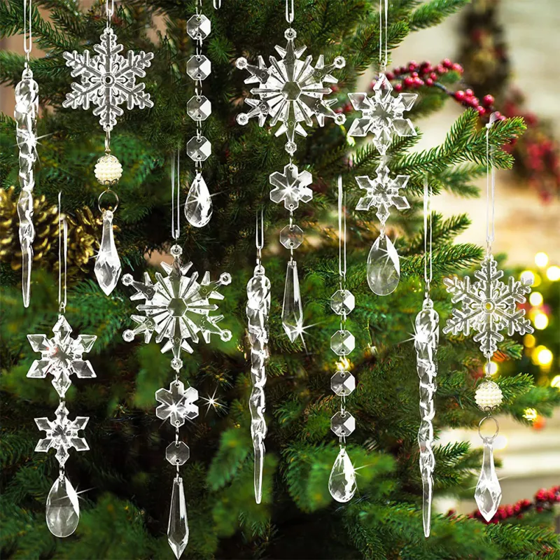 10 PCs Christmas Tree Decoration Crystal Ornaments Hanging Acrylic ...