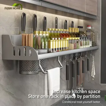 Wall-mounted Kitchen Storage Shelf Spice Racks Space Aluminum