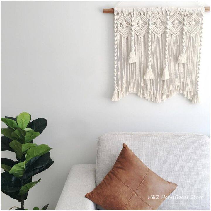 macrame-bobo-พรมแขวนผนังอุปกรณ์ประดับตกแต่งบ้านทอมือศิลปะนอร์ดิกพู่สำหรับห้องนอนหอพักอพาร์ทเม้น