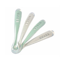 BEABA Set of 4 Ergonomic 1st Stage Silicone Spoons - Frosty Green / Velvet Grey