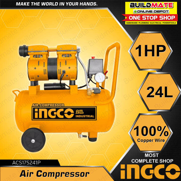 INGCO Heavy Duty Air Compressor 1HP 24L Oil Less Noise Less SUPER