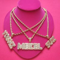 Grandbling Customized Letters Pendant Iced Out Zircon Letters Nekclace with Rope Chain Choker for Women Hiphop Necklace for Man Fashion Chain Necklace