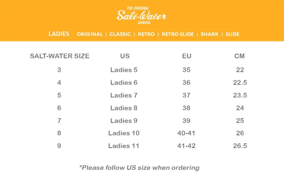 Saltwater sandals discount size chart us