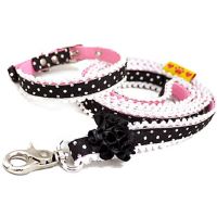 Free Shipping Dog Collar Leash Pet Accessories Camellia Lace Dot Pink Black Cute Princess Style Holiday Walking Chihuahua