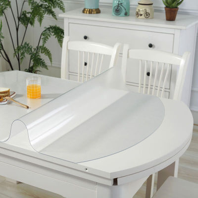 （HOT) โต๊ะกลมพับพับได้ผ้าปูโต๊ะแก้วอ่อนรูปไข่แผ่นรองโต๊ะอาหารหนากันน้ำกันลวกโปร่งใส PVC แผ่นคริสตัล