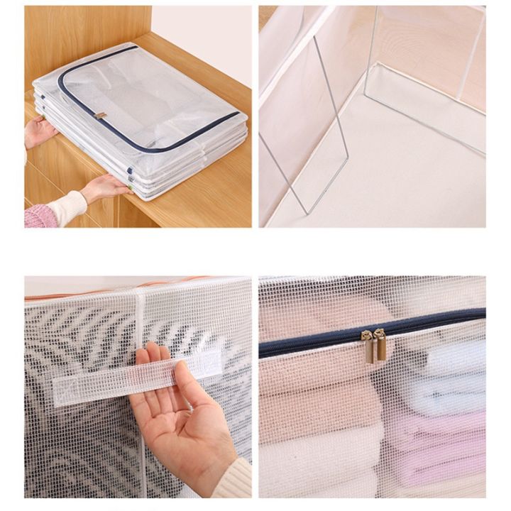 cloth-clothes-steel-frame-transparent-storage-box-bed-sheet-blanket-pillow-shoe-rack-container-foldable-storage-case