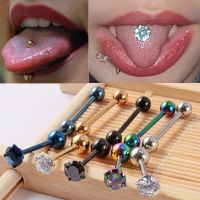 2PCS Anti-Allergy Surgical Steel Prong Zircon Tongue Barbell Piercings Ball Tongue Barbell Rings Fashion Piercing Jewelry