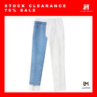 (SIX P.M.) THE TWO FACE TROUSERS ONE SIDE CUTTING DENIM / กางเกงขายาว ตัดต่อยีนส์ ตัดแต่งยีนส์หนึ่งด้าน / AW19