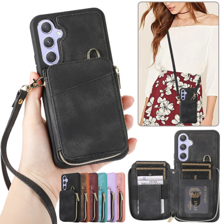 fashion2023long-lanyard-flip-สำหรับ-samsung-galaxy-a14-a34-a54-a13-s20-a52-s23-ultra-s22-plus-s21-fe-ซิปกระเป๋าสตางค์การ์ด