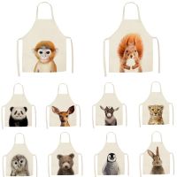 1Pcs Kitchen Apron Cute Animals Printed Sleeveless Cotton Linen Aprons for Men Women Home Cleaning Tools 55*68cm Aprons