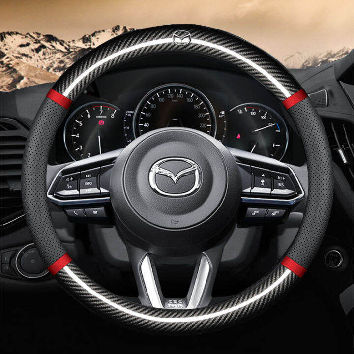 Carbon Fiber Leather Car Steering Wheel Cover 38cm For Mazda 2 3 5 6