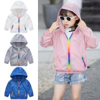 Fashion Rainbow Zipper Hooded Windbreaker Jacket For Girls Summer Sun Protection Coat 4 6 8 10 Years Children Outerwear Clothing