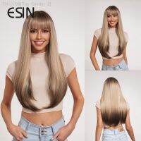 ESIN Synthetic Ombre Brown Wigs for Women Long Straight Wig with Bangs Heat Resistant Fiber DailyCosplay Party Natural looking [ Hot sell ] Toy Center 2