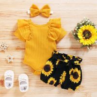 Summer Newborn Baby Girls Clothes New Born Princess Ruffle Romper Floral Shorts Bow Headband Toddler Outfit Baby Girls Clothing  by Hs2023