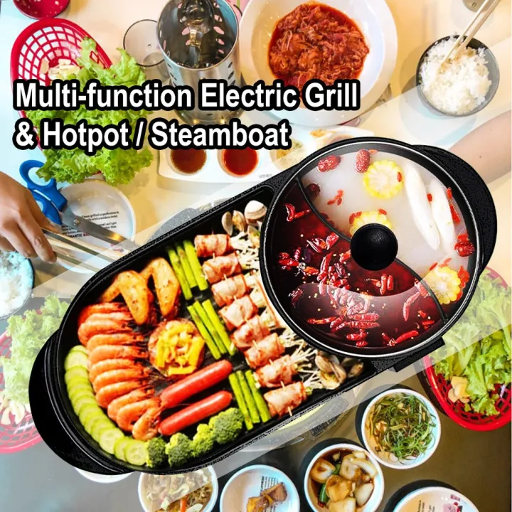 Korean 2 In 1 BBQ Electric Grill Hot Pot Steamboat Temperature