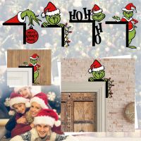 【 NEW FIRE 】2022ตกแต่ง Grinch Door Corner OrnamentWooden ตกแต่งมุมประตูสำหรับ HomeRoom Party Gifts