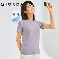 GIORDANO ผู้หญิง เสื้อยืดคอกลมแขนสั้นผ้าฝ้ายถักผ้าสองด้านสีทึบ Free Shipping 13323201