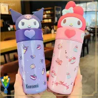 ZHIMUA ของขวัญสำหรับเด็ก Kuromi/Melody/Cinnamoroll จุได้มาก เหล็กไร้สนิม ถ้วยถ้วยน้ำ แก้วเก็บความร้อน350มล. ขวดสูญญากาศขวด ขวดน้ำน้ำ