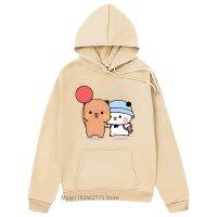 Bubu And Dudu Hugs Hoodies ลูกโป่งหัวใจเสื้อกันหนาวพิมพ์ลายหมีแพนด้าหมีผู้หญิงพิมพ์ลายน่ารักแบบสวมหัวฤดูใบไม้ผลิเสื้อฤดูหนาวผู้ชายลำลอง