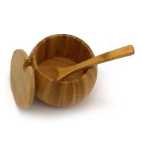 1 Set Retro Bamboo Wooden Spice Jar Sugar Bowl Coffee Condiment Storage Box with Spoon kitchen Seasoning Pot Salt Pot