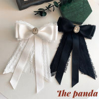 The Panda (Hot) Korean Ribbon Bow Tie Brooch Fabric Lace Rhinestone Necktie Shirt Collar Pins and Brooches Luxulry Jewelry for Women Accessories