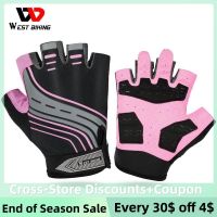 ✠❃ WEST BIKING ฤดูร้อนผู้หญิงรถจักรยานยนต์ Fingerless ถุงมือขี่จักรยานกีฬา Half Finger Mitt อุปกรณ์จักรยานเพาะกาย GYM ถุงมือ