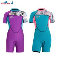 เด็กใหม่2.5มม. Neoprene Wetsuit สำหรับสาวอบอุ่น One-Piece แขนสั้นเย็นว่ายน้ำดำน้ำดูปะการังท่องชุด