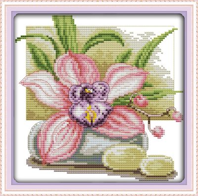 【CC】 Pink daffodil cross stitch kit flower 14ct 11ct count printed floss thread embroidery handmade needlework plus