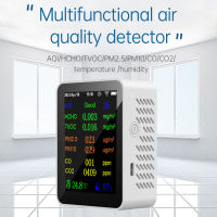 เซ็นเซอร์อัจฉริยะแบบพกพามีเตอร์วัดคุณภาพอากาศ PM2.5 9in1 PM10 CO CO2 TVOC เครื่องทดสอบความชื้นและอุณหภูมิหน้าจอสีเครื่องตรวจจับคาร์บอนไดออกไซด์เม็ดที่มีฟังก์ชั่นการแสดงเวลาและวันที่