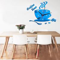 ZZOOI 3D Coffee Cup Shaped Time Clock DIY Mirror Acrylic Wall Clock Modern Kitchen Digital Wall Stickers Home Living Room Decoration