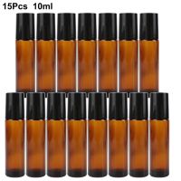 15Pcs/pack 10ml Amber Glass Roll on Bottle for Essential Oil Vials with Roller Metal Ball Refillable Bottles Containers