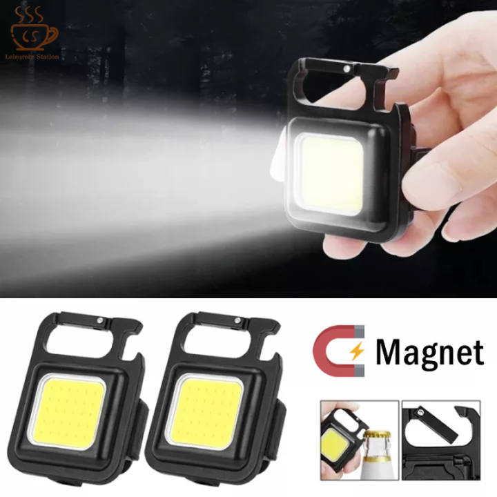 Mini Magnetic COB Keychain Light 500Lumens Bright USB Rechargeable  Flashlight 3 Light Modes Portable Folding Bracket Work Lamp | Lazada