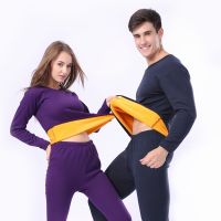 {Xiansheng clothing} Ropa Interior Térmica Gruesa De Terciopelo Para Hombre Y Mujer Conjunto De Pijamas De Capas Cálidas Conjunto Térmico De Invierno Calzonlos Largos Sólidos